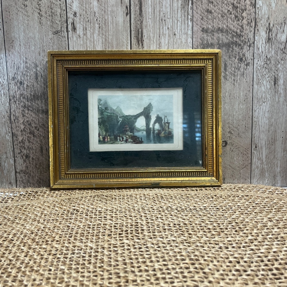 Vintage Gold Ornate Framed Asian Landscape Print Black Mat Wall Art 7x9 - Picture 2 of 4